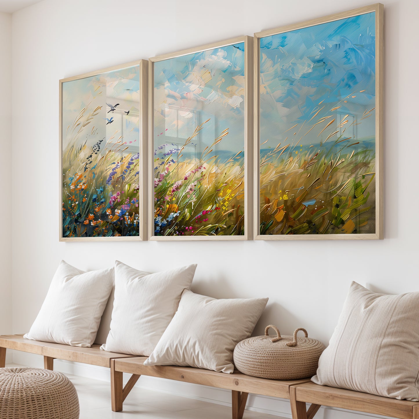 Wildflower Meadow Landscape Wall Art Set of 3