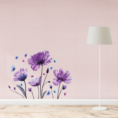 Purple Flower & Butterfly Wall Sticker