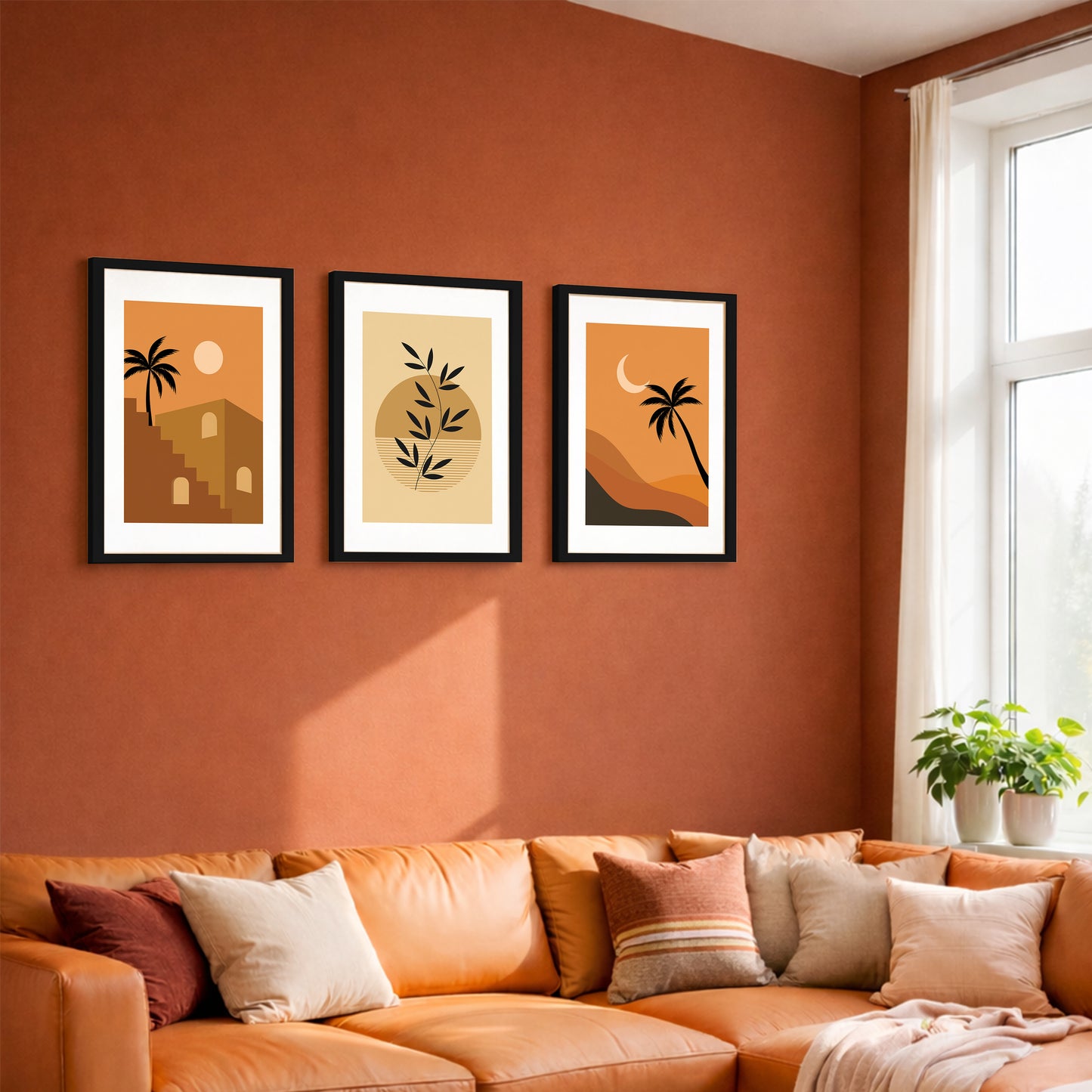 Boho Sunset & Palm Wall Frame Set of 3