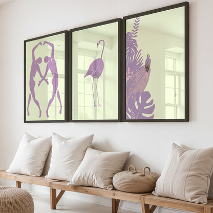 Pastel Flamingo Wall Frames Set of 3