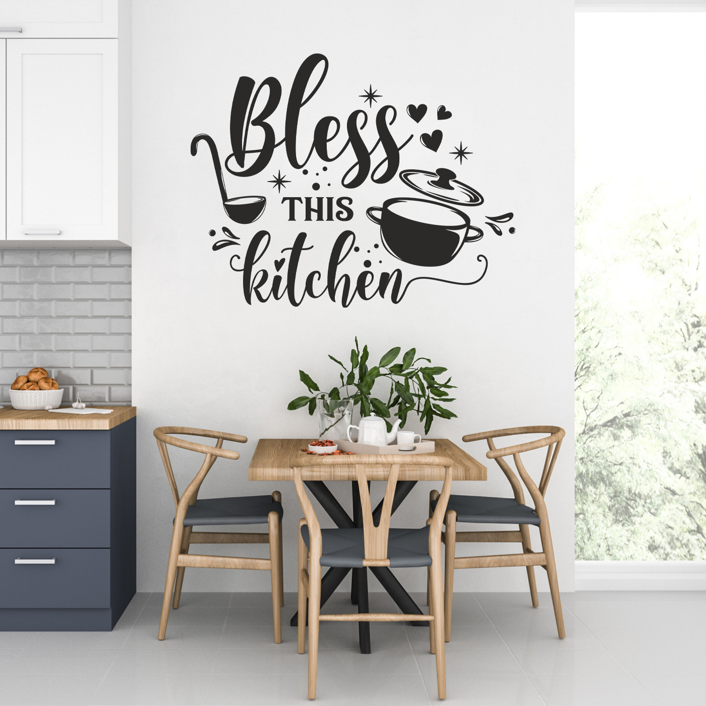 Bless This Kitchen Script Lettering Wall Sticker
