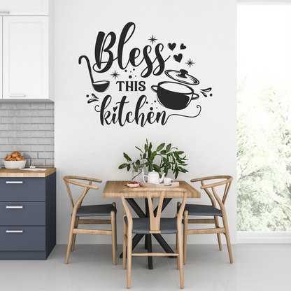 Bless This Kitchen Script Lettering Wall Sticker