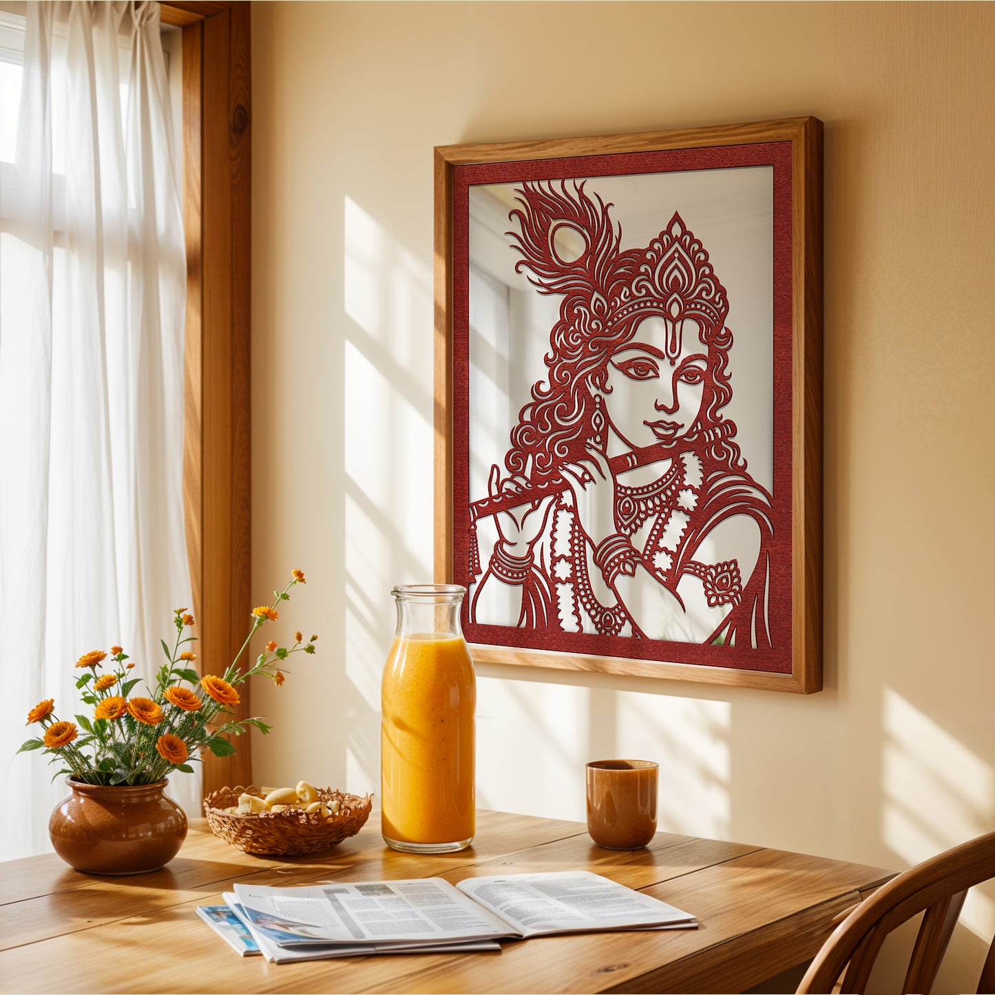 Radha Krishna Pinewood Laser wall Art