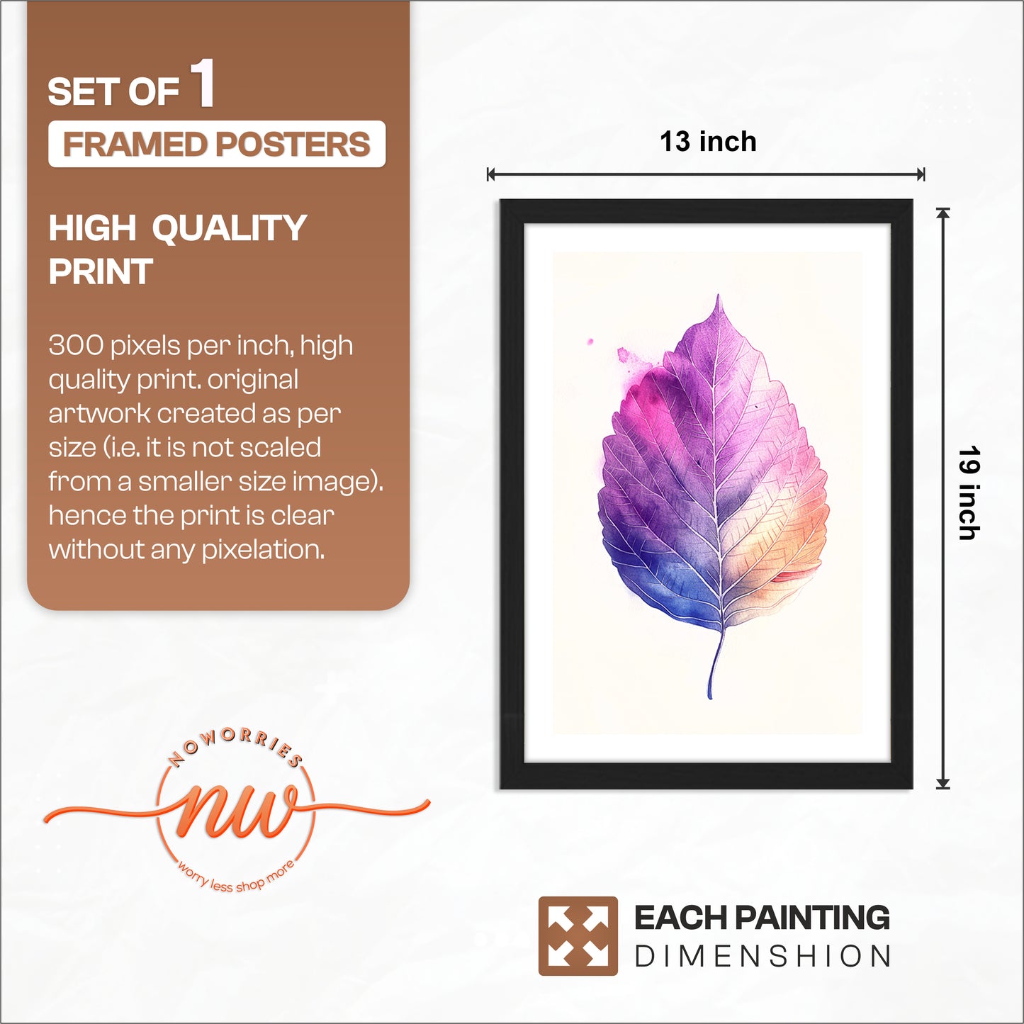 Watercolor Multicolor Leaf Botanical Wall Art