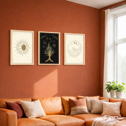 Celestial Moon & Tree Wall Art Set of 3
