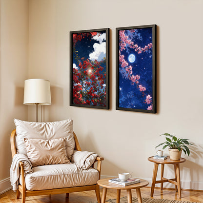 Moonlit Sakura Blossom Wall Frame Set of 2