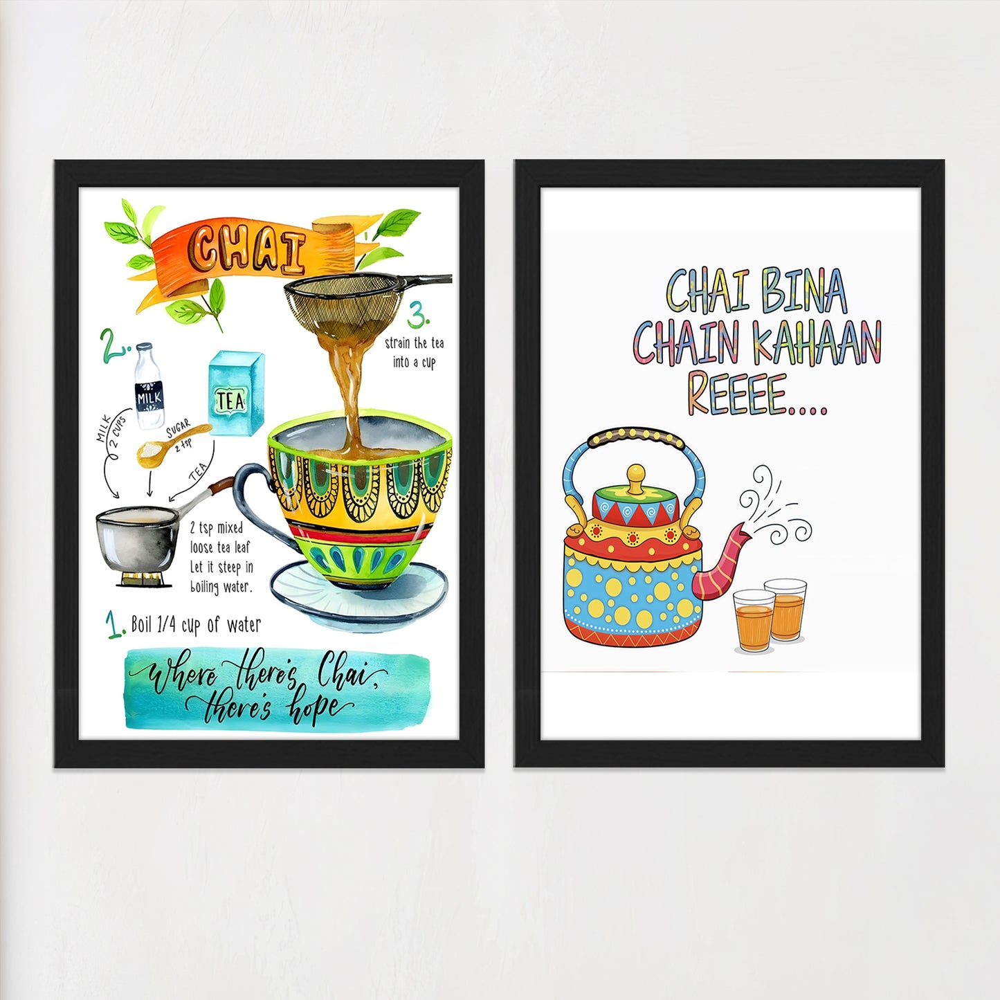 Desi Chai Quote Framed Wall Art Set of 2