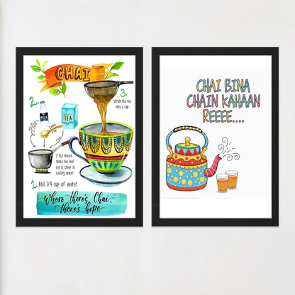 Desi Chai Quote Framed Wall Art Set of 2