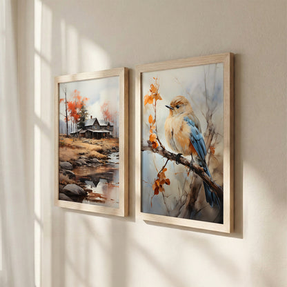 Countryside Bird Art Print Set of 2