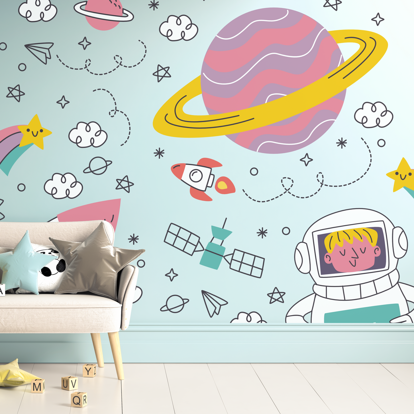 Whimsical Cosmic Adventure Wall Stickers