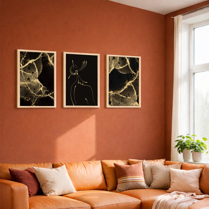 Black Gold Abstract Wall Art Set of 3