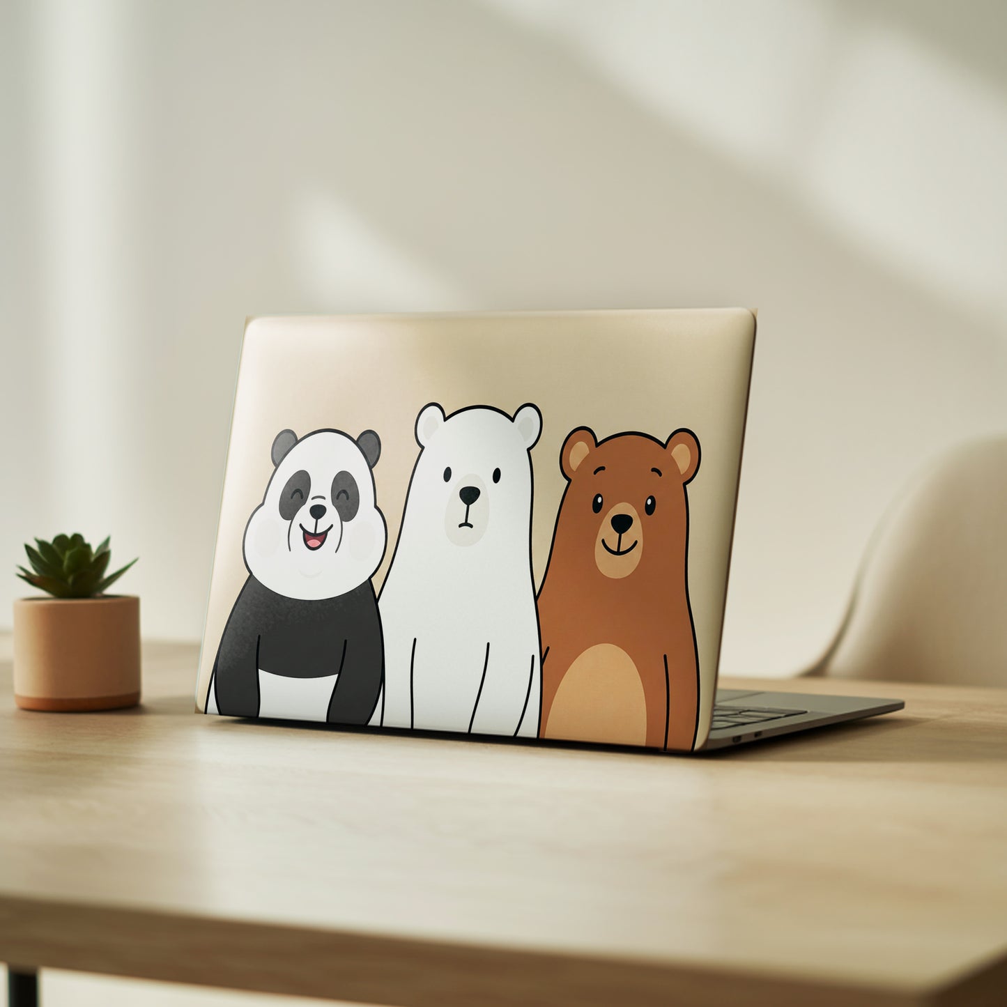 Three Cute Bears Kawaii Illustration Laptop Skin