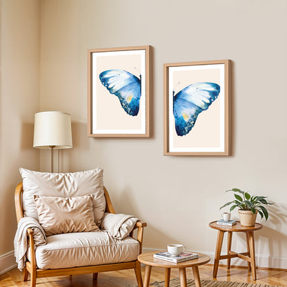 Blue Butterfly Botanical Wall Art Set of 2