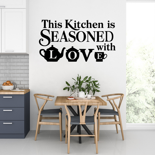 "Kitchen Seasoned with Love" Teapot Quote Wall Sticker