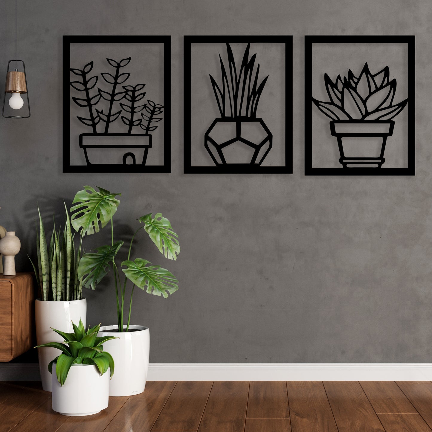 Potted Plants Pinewood Wall Art