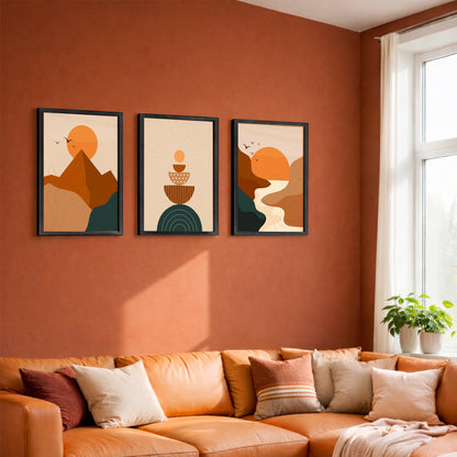 Boho Sunset Abstract Wall Frame Set of 3