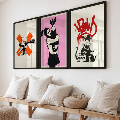 Banksy Inspired Street Art Wall Set of 3