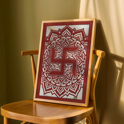 Auspicious Swastik Pinewood Laser wall Art