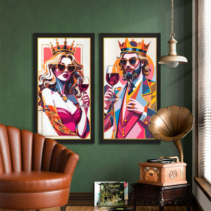 Royal Wine Couple Wall Frame Set Set of 2