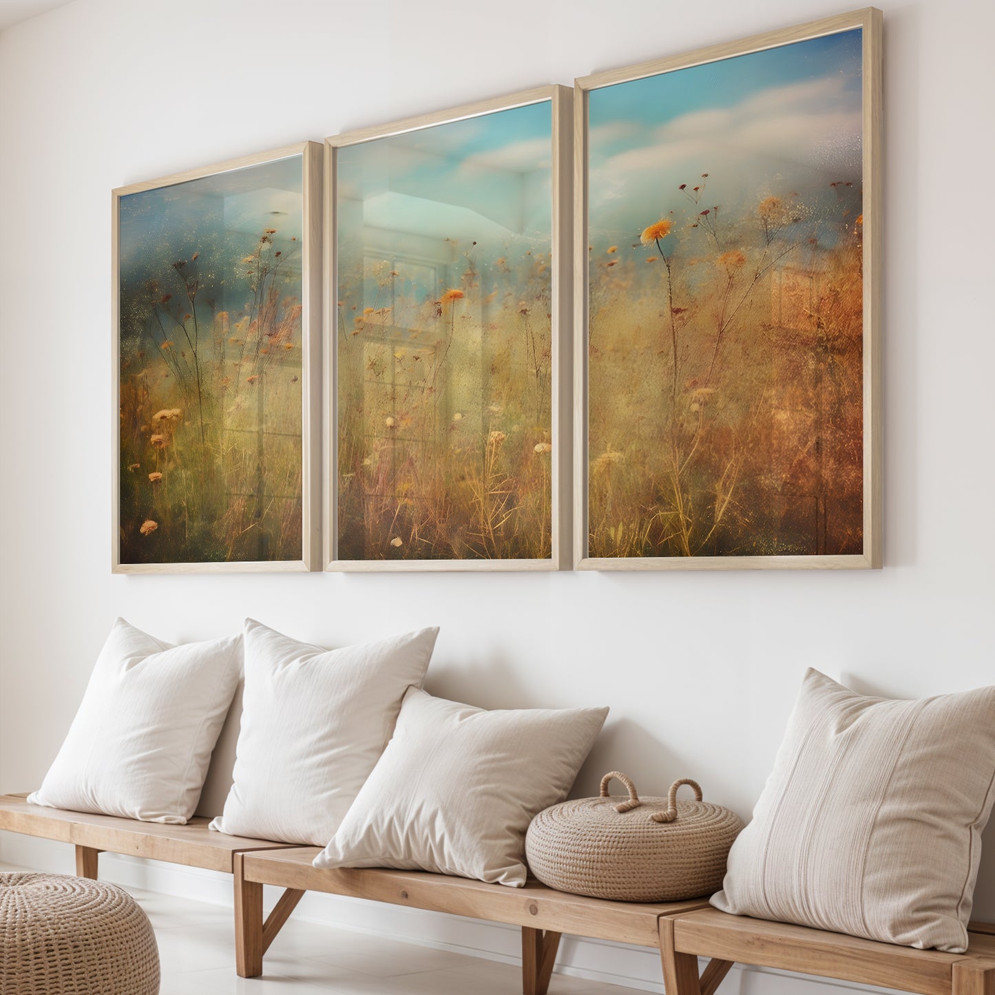 Pastel Wildflower Field Framed Prints Set of 3