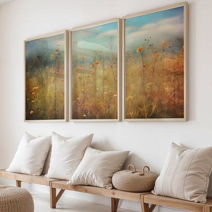 Pastel Wildflower Field Framed Prints Set of 3