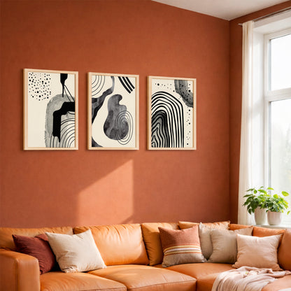 Minimal Black Abstract Art Wall Frame Set of 3