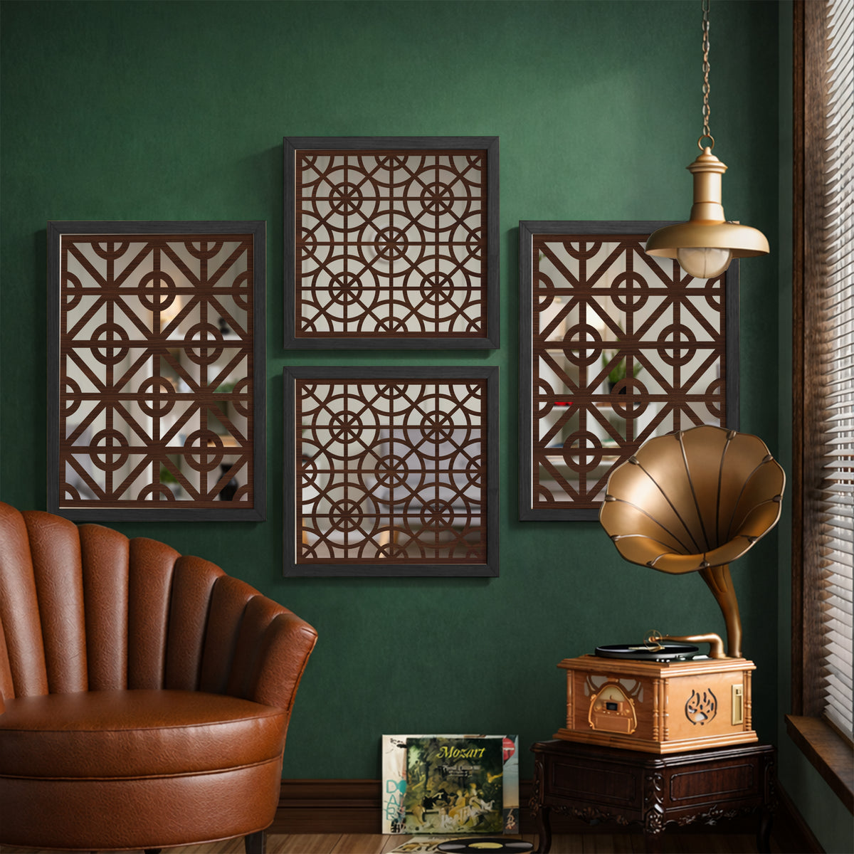 Ivory Geometric Mirror Art Set of 4