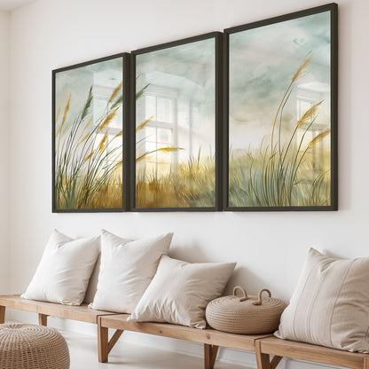 Minimalist Pampas Grass Botanical Wall Art Set of 3