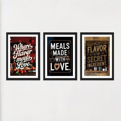 Kitchen Love and Flavor Quote Art Wall Frames