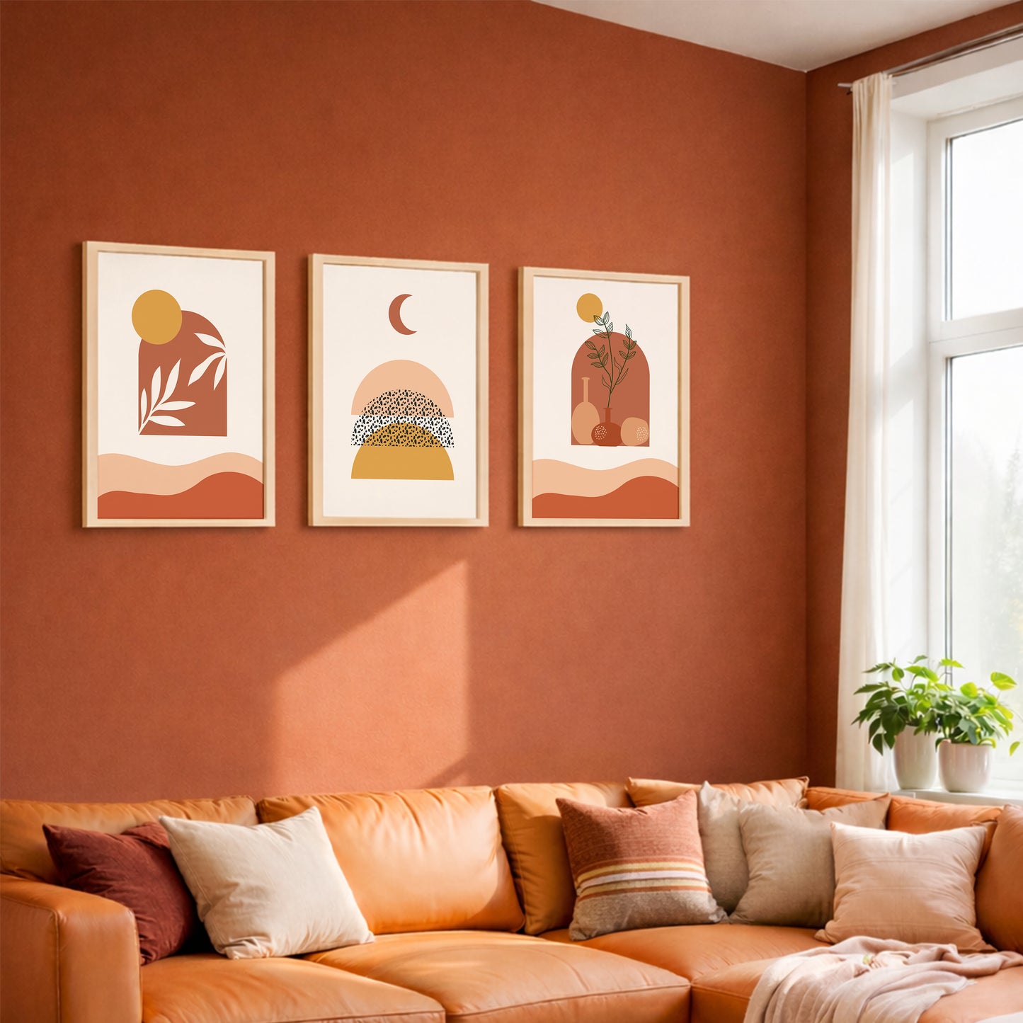 Boho Abstract Sunset Wall Frame Set of 3