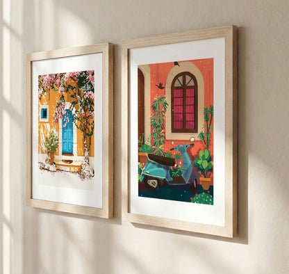 Mediterranean Street Art Wall Frame Set of 2
