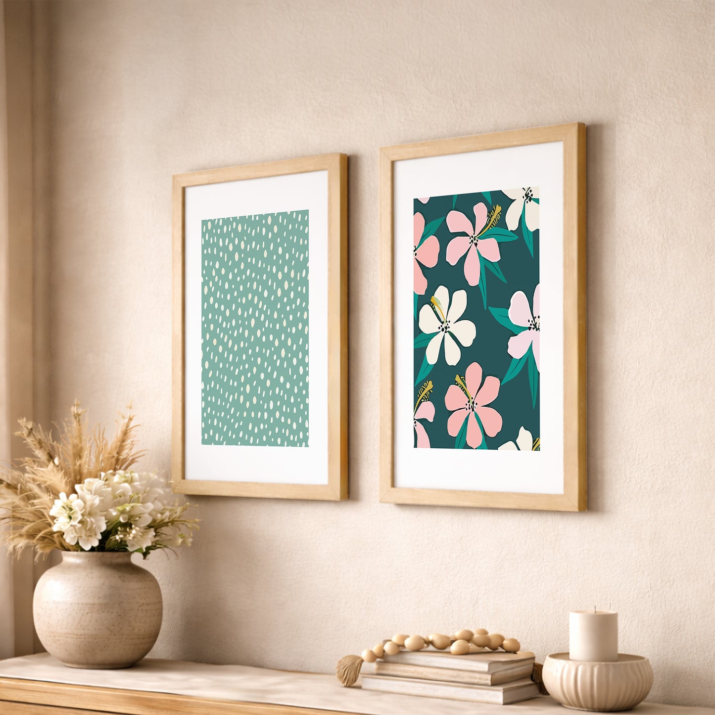 Minimal Floral & Dot Pattern Wall Frame Set of 2