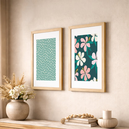 Minimal Floral & Dot Pattern Wall Frame Set of 2