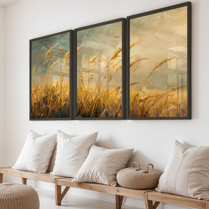 Golden Wheat Field Wall Art Frames Set of 3