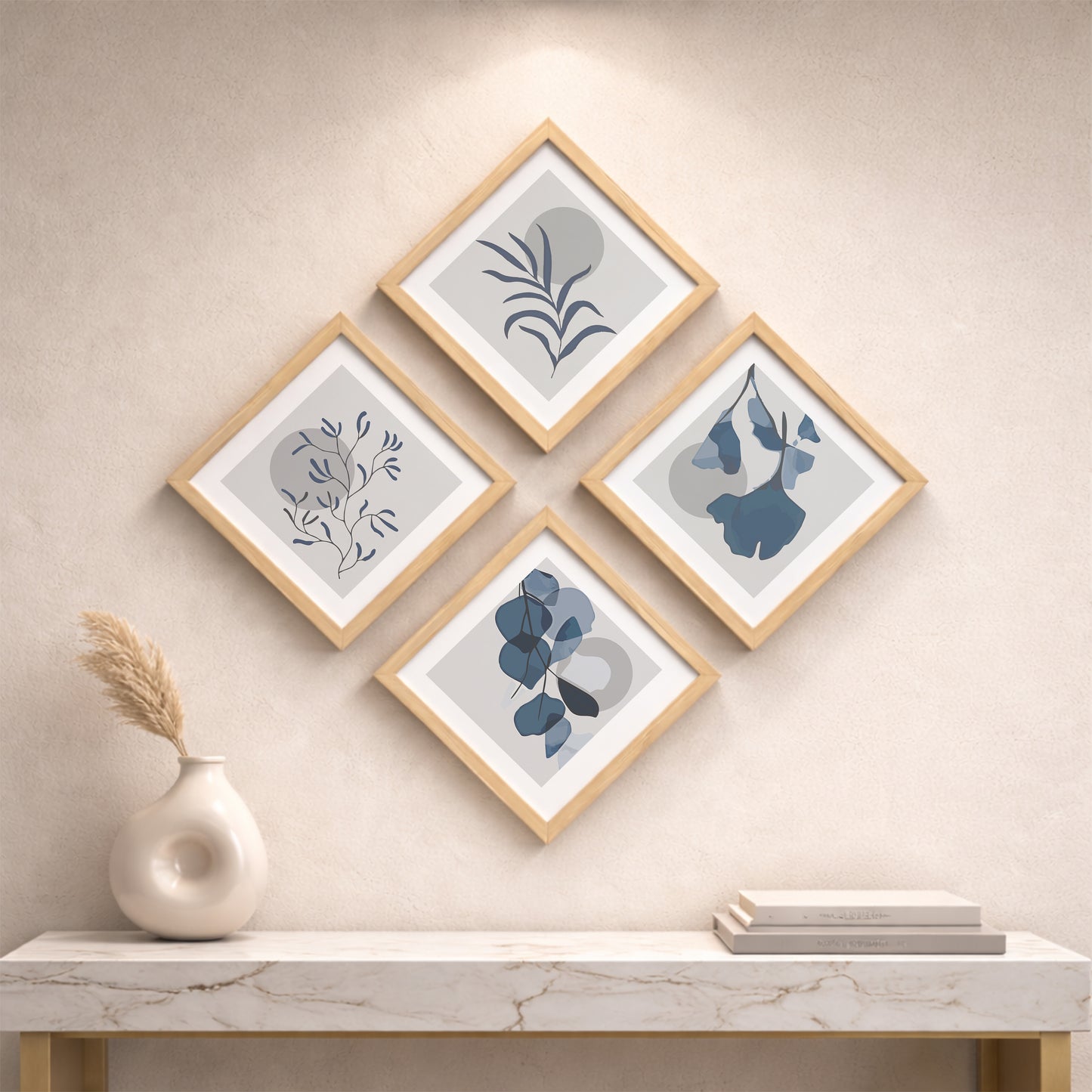 Minimal Blue Botanical Wall Frame Set of 4