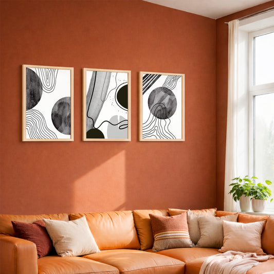 Monochrome Abstract Line Art Wall Frame Set of 3