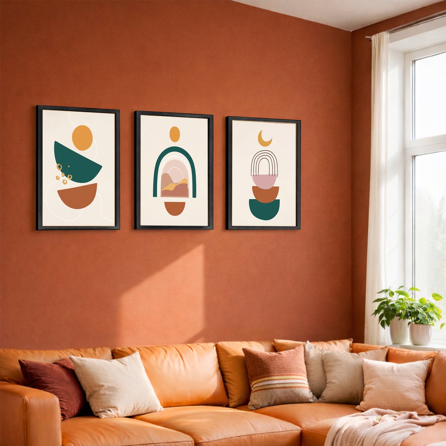 Minimal Boho Abstract Shapes Wall Frame Set of 3