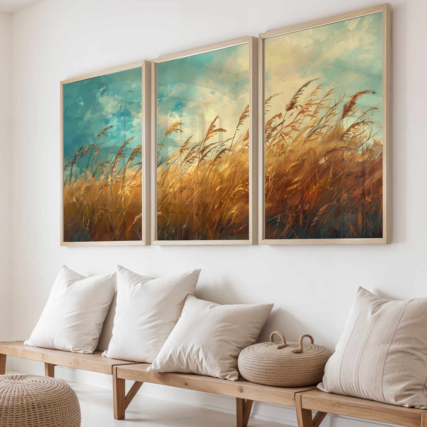 Rustic Wheat Field Landscape Wall Frames Set of 3