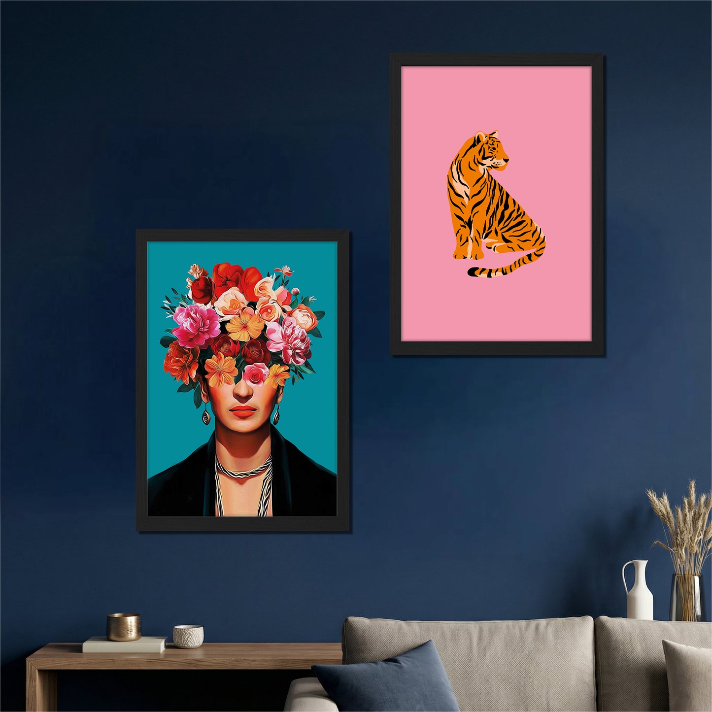 Floral Muse & Tiger Wall Art Set of 2
