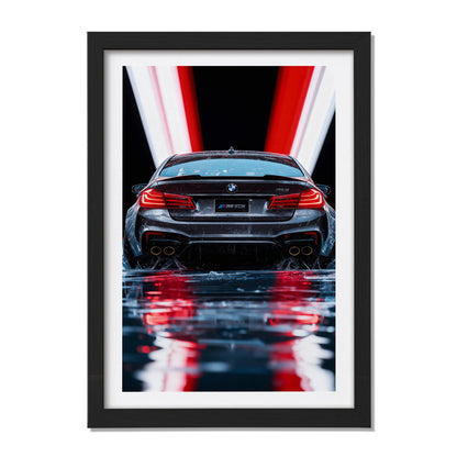 BMW M5 Rear Light Trails Wall Frame
