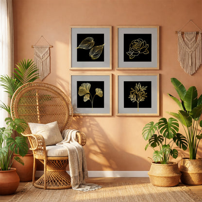 Golden Botanical Wall Frame Set of 4