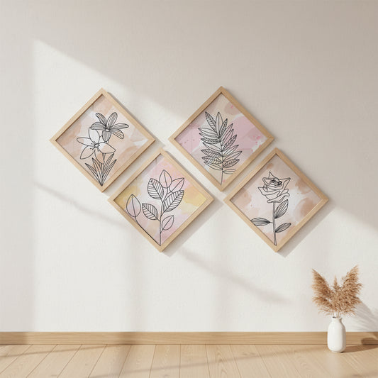 Pastel Floral Wall Frame Set of 4