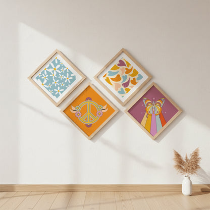 Retro Boho Wall Frames Set of 4