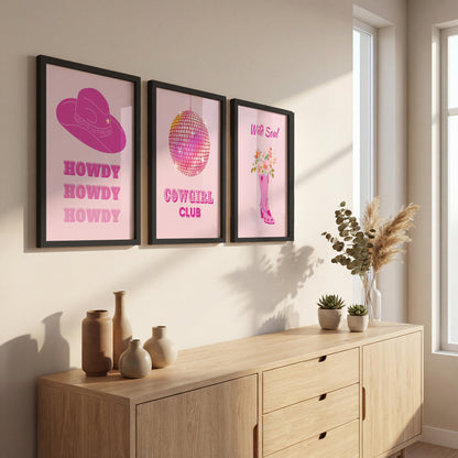 Cowgirl Club Pink Western Wall Art Set