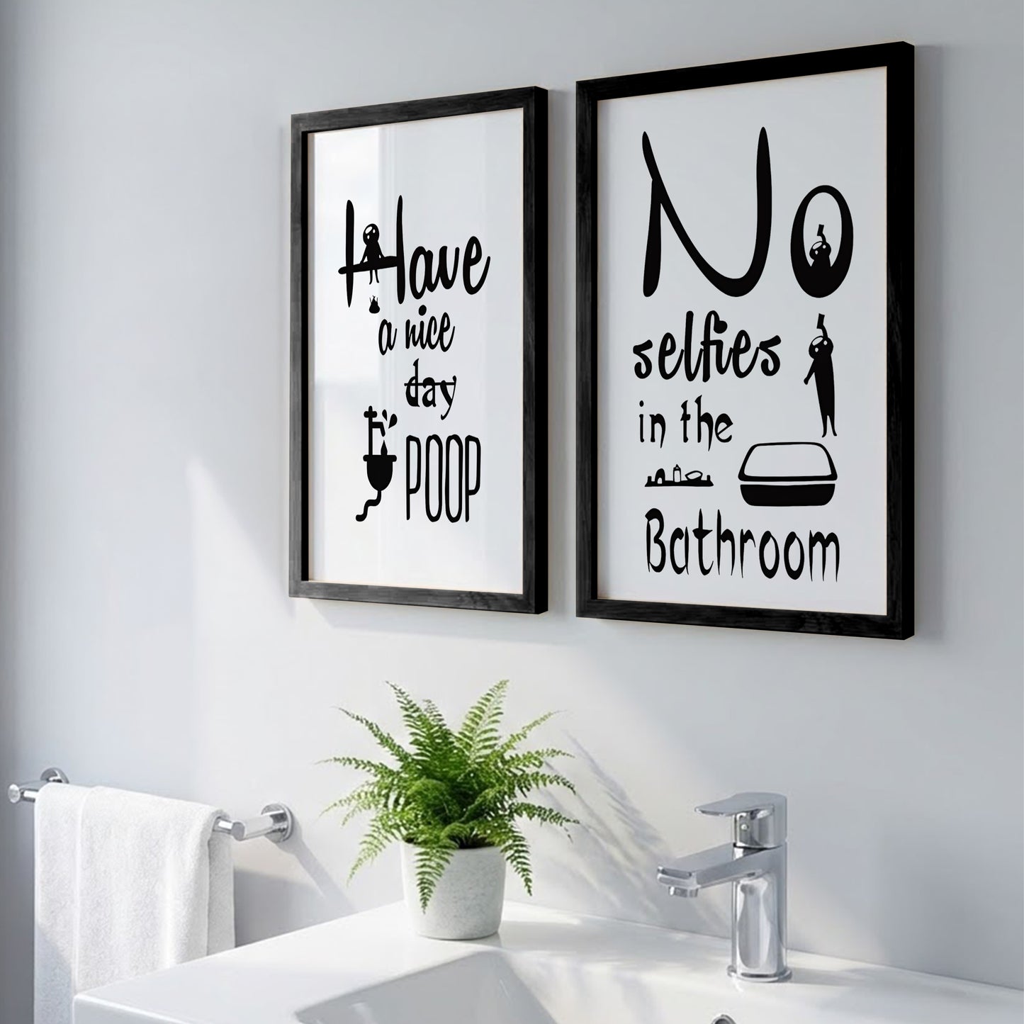 No Selfies in the Bathroom Wall Art Set of 2