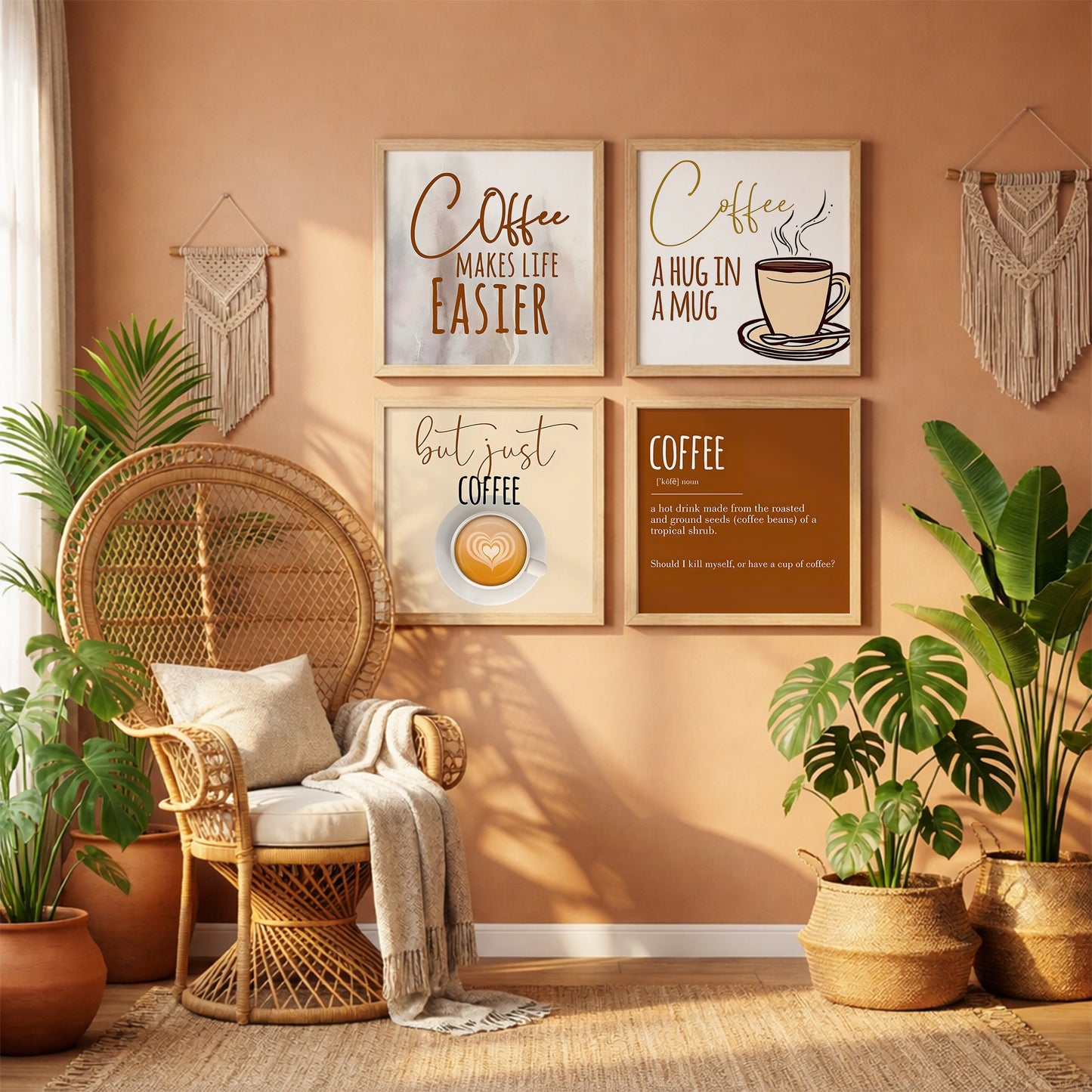 Minimalist Coffee Quotes Wall Art Set of 4