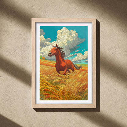 Wild Stallion in Wheatfields Wall Frame Set