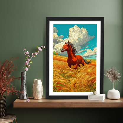 Wild Stallion in Wheatfields Wall Frame Set