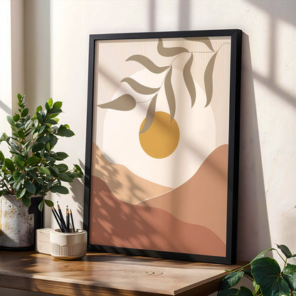 Minimalist Golden Sun Leaf Wall Art – Set of 1