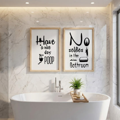 No Selfies in the Bathroom Wall Art Set of 2